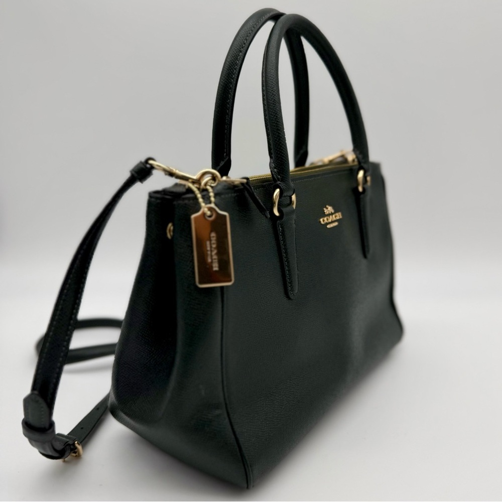 COACH Surrey Dark Green Leather Carryall Satchel Bag #F44958